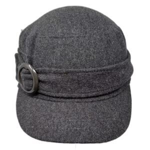 D&Y Army Cap Gray OS Wool Blend Buckle Detail Elastic Back Cadet Hat OSFM
